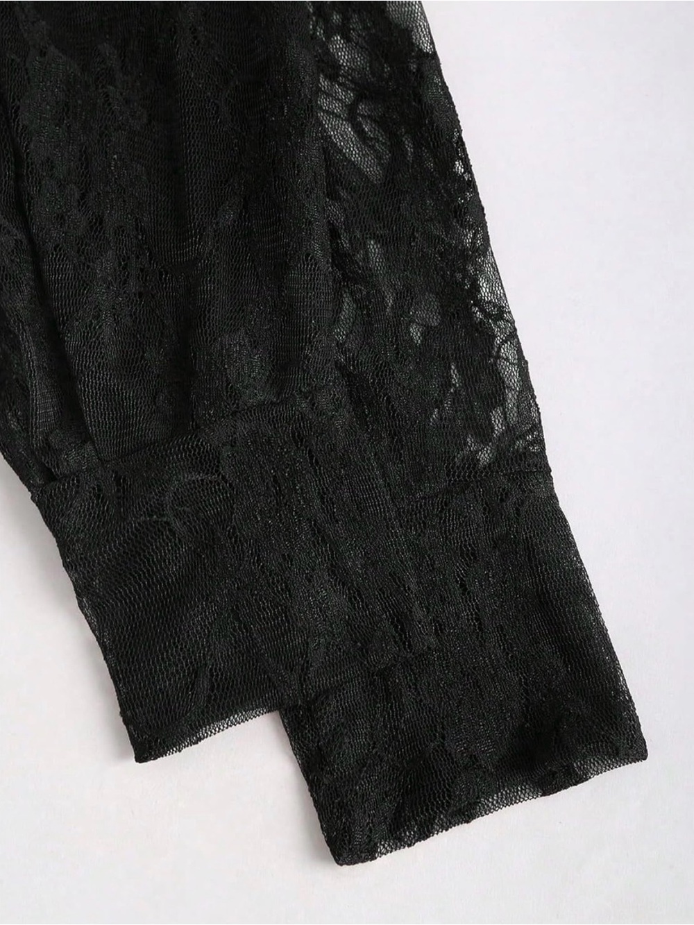 Boho Black Sheer Lace Tie-Front Blouse | Romantic Balloon Sleeve Top XS-XL - Picture 5 of 7